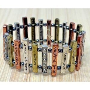 Vintage Inspirational Stretch Bracelet Mixed Metal Motivational Words